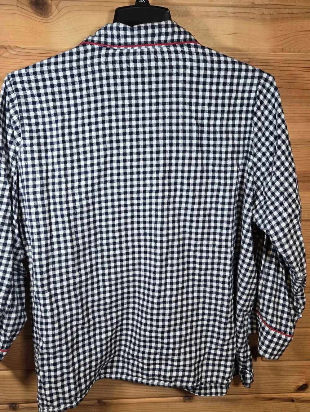 Lands' End Women's Cotton Pajama Set 2XL Navy Gingham Long Sleeve Top & Shorts
